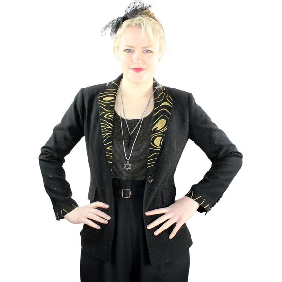 Desperately Seeking 80s Pyramid Style Size 0/Small* Black Glitter Susan Jacket - Picture 5 of 9